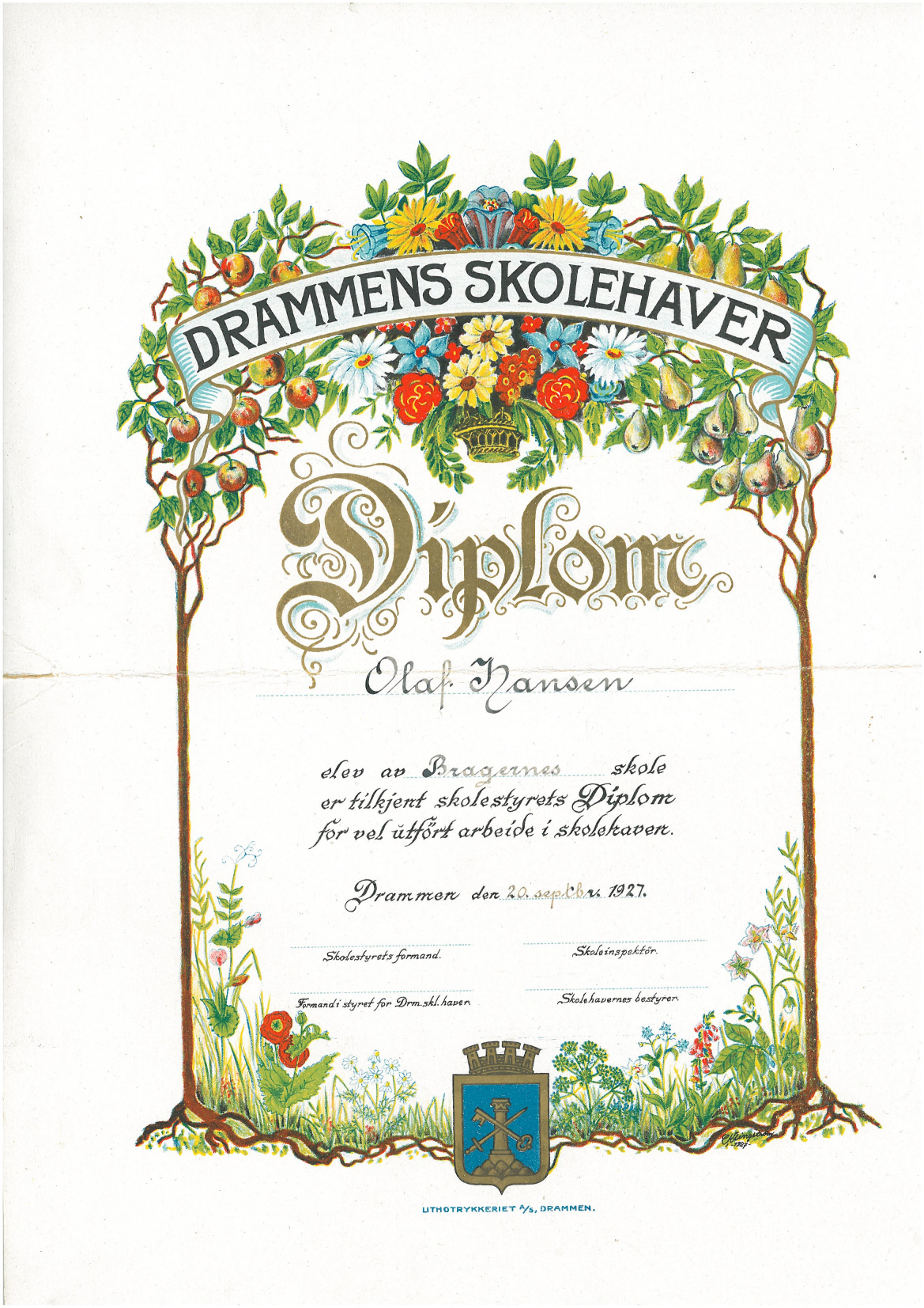 Diplom fra Bragernes skole