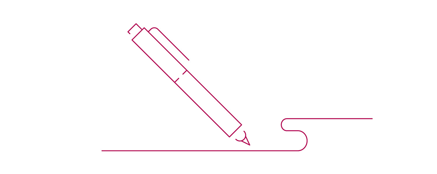 Illustrasjon av en penn i rosa.