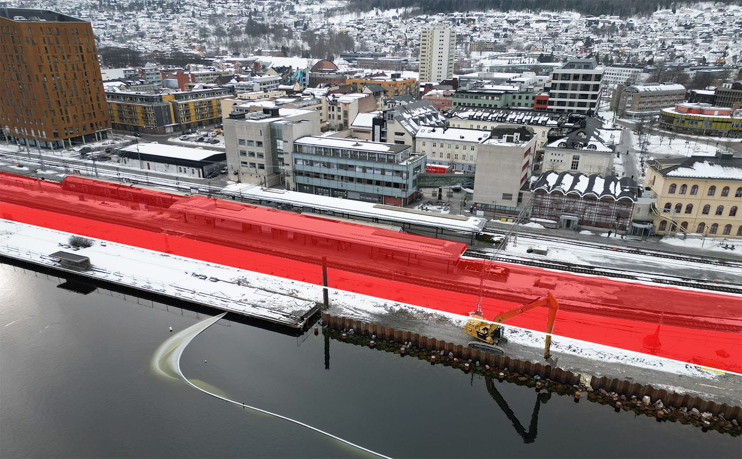 bilde av drammen stasjon som er merket i rødt