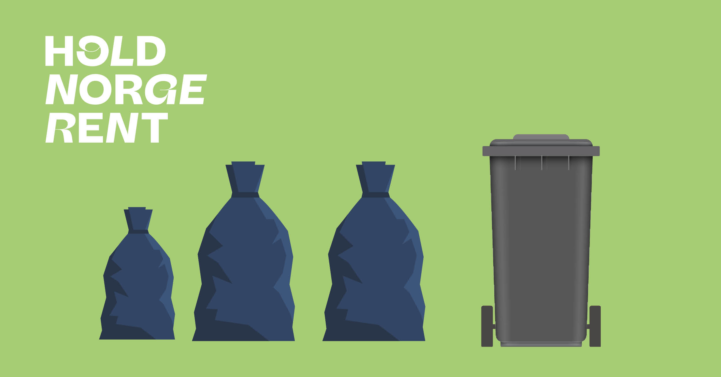 Illustrasjon som viser avfallssekker og en avfallsdunk 