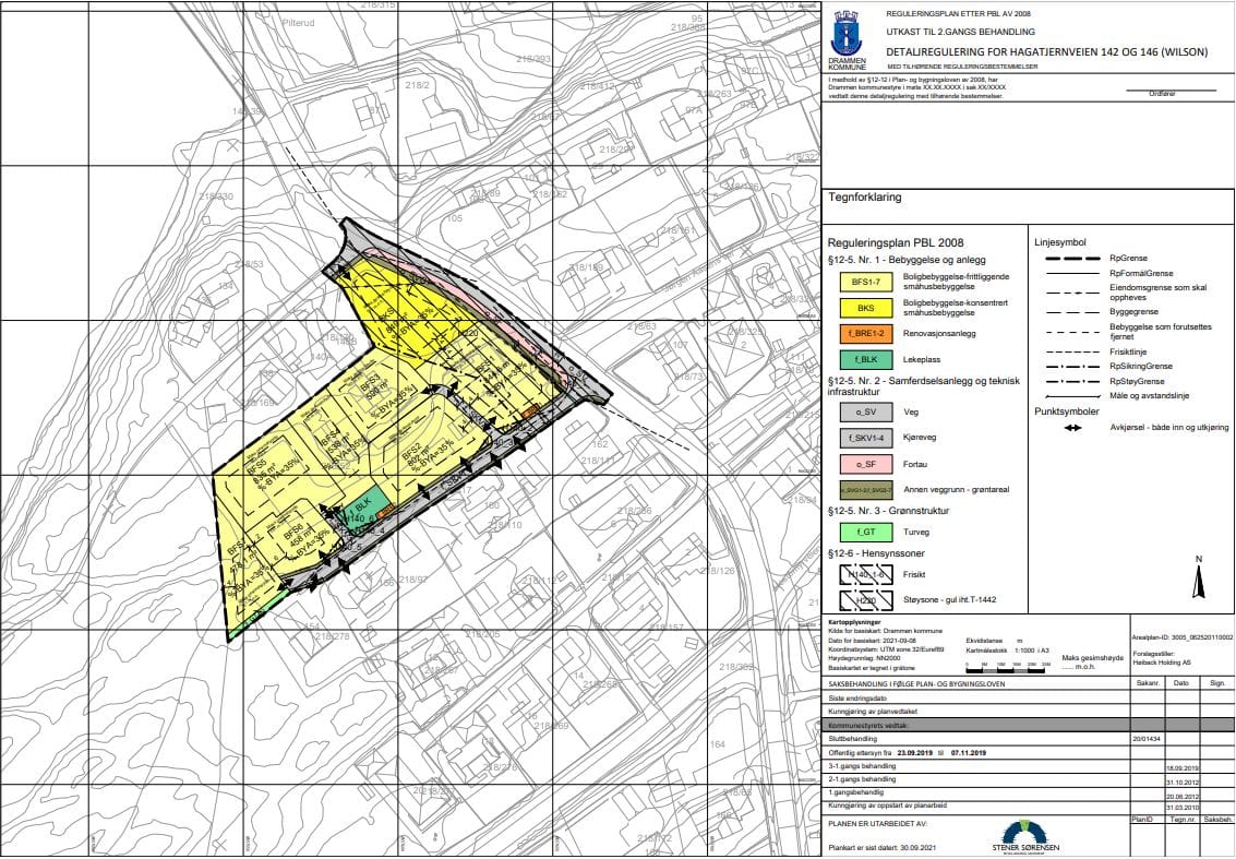Bildet viser plankartet, der området hovedsakelig blir regulert til boligbebyggelse