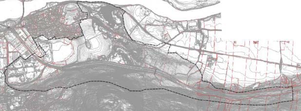 Bildet viser kart med planavgrensningen fra Mile gjenvinning til skogbrua over E134 i øst