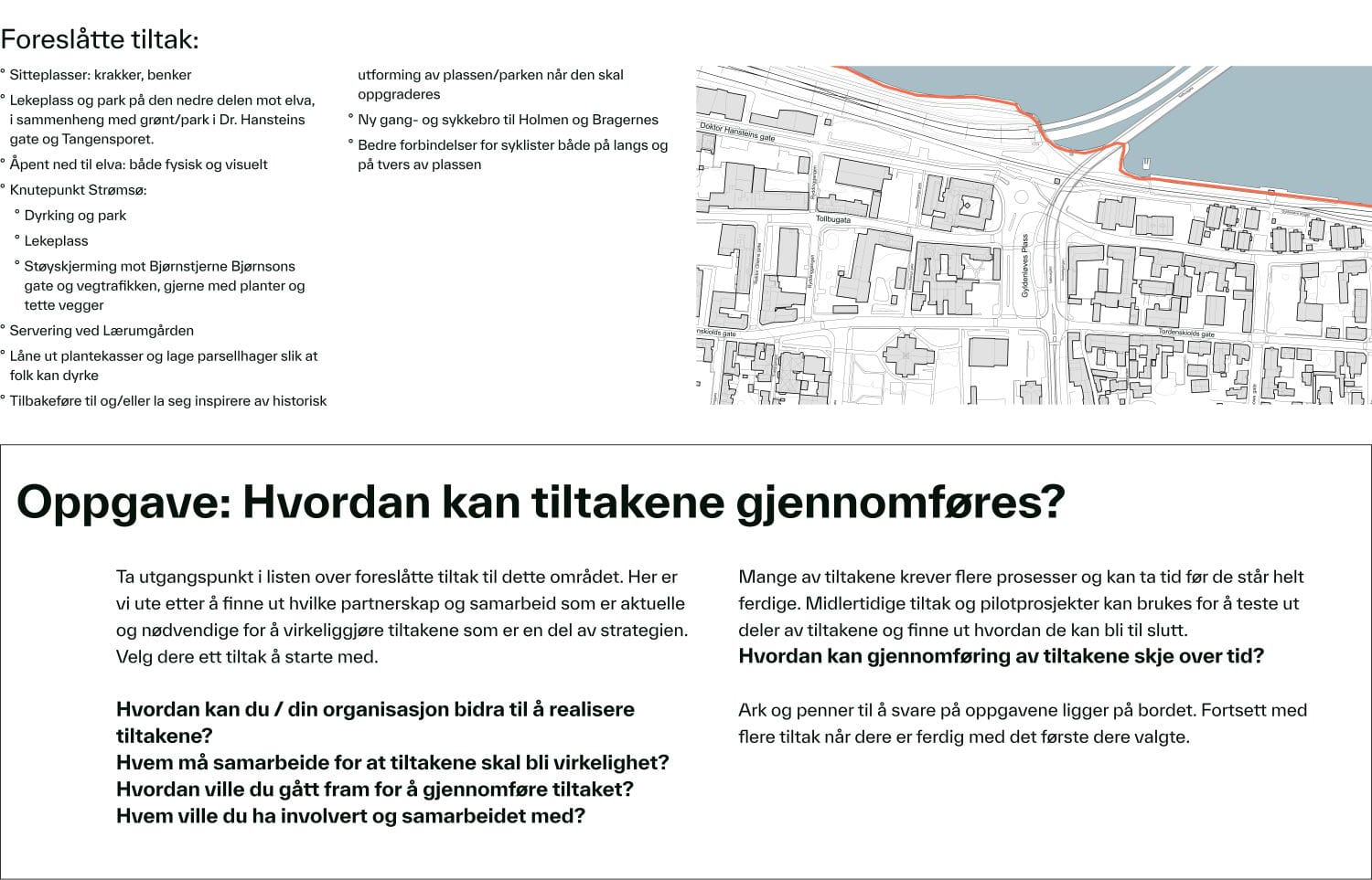 Illustrasjon med kart og tekst som viser Gyldenløves plass, tiltakene som ble foreslått der og oppgaveteksten.